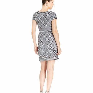 NWT Adrianna Papell Silver/Grey Beaded Cocktail Dress Style 041881410 SIZE 8